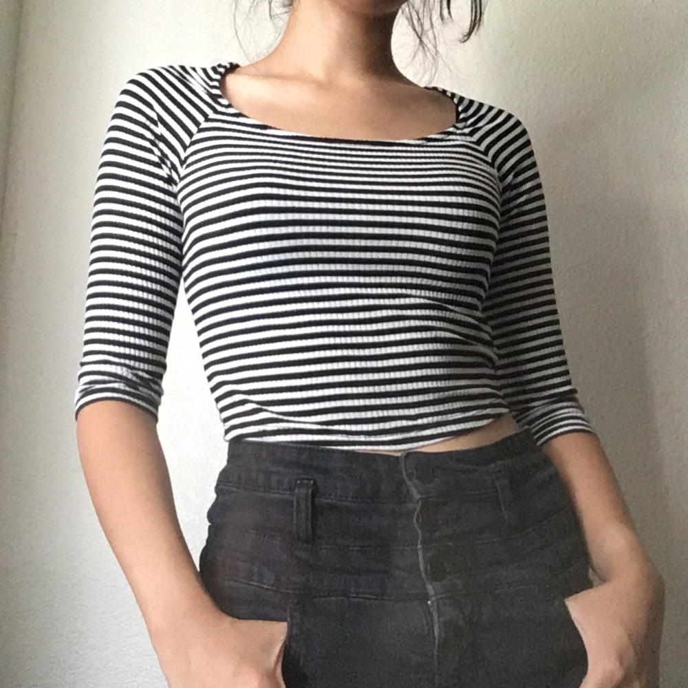Black & White Striped Crop Top
